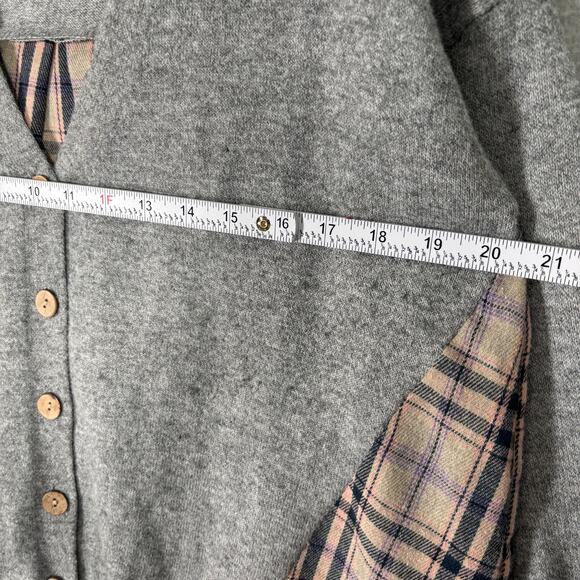 Hem Thread Cardigan Sweater Womens Small Grey Plaid Button Grandpa Grunge Preppy - Picture 6 of 10